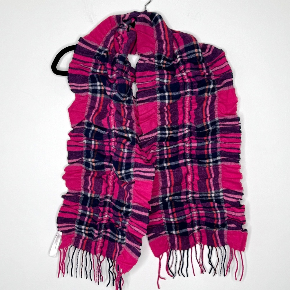 Talbots Cashmere Scarf Plaid Pink/Blue Scrunchy/Ruched